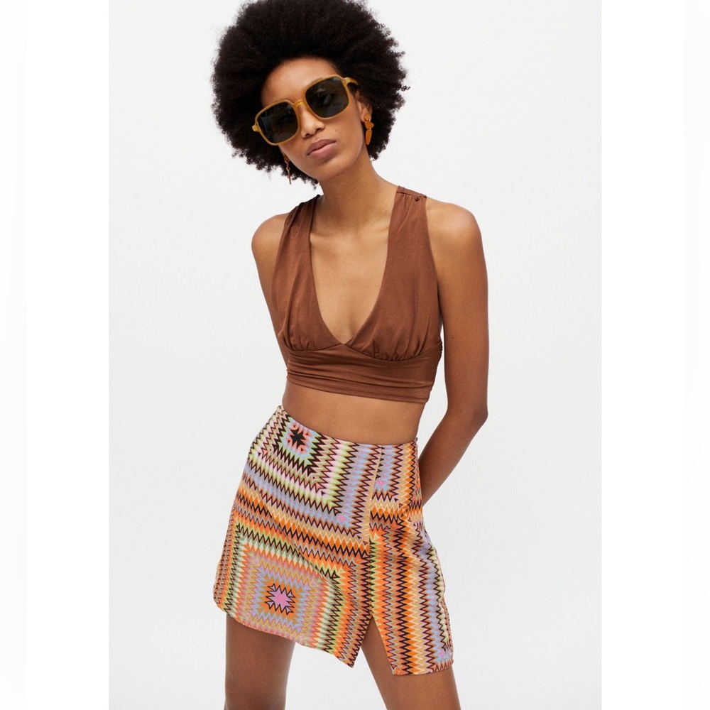 UO Paradise Printed Notched Mini Skirt